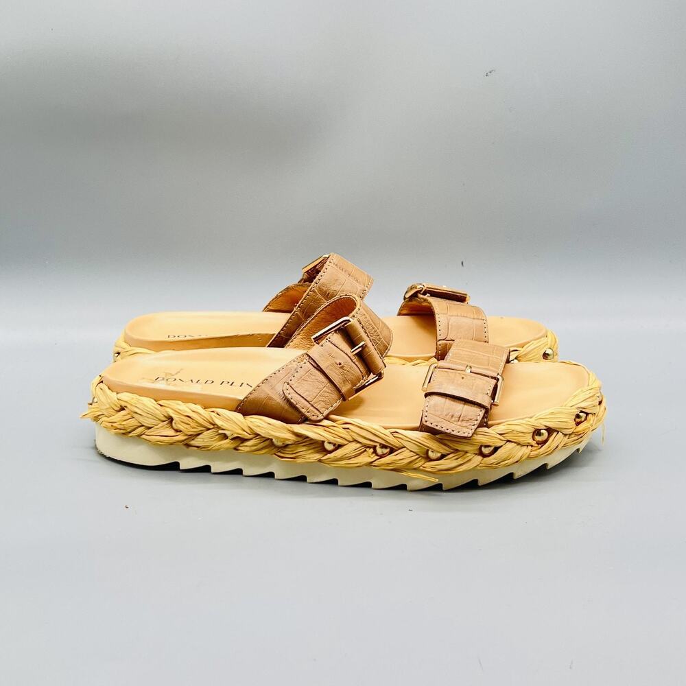 Donald Pliner Sandals Womens 9 Beige Leather Larabee Espadrille Buckle Shoes